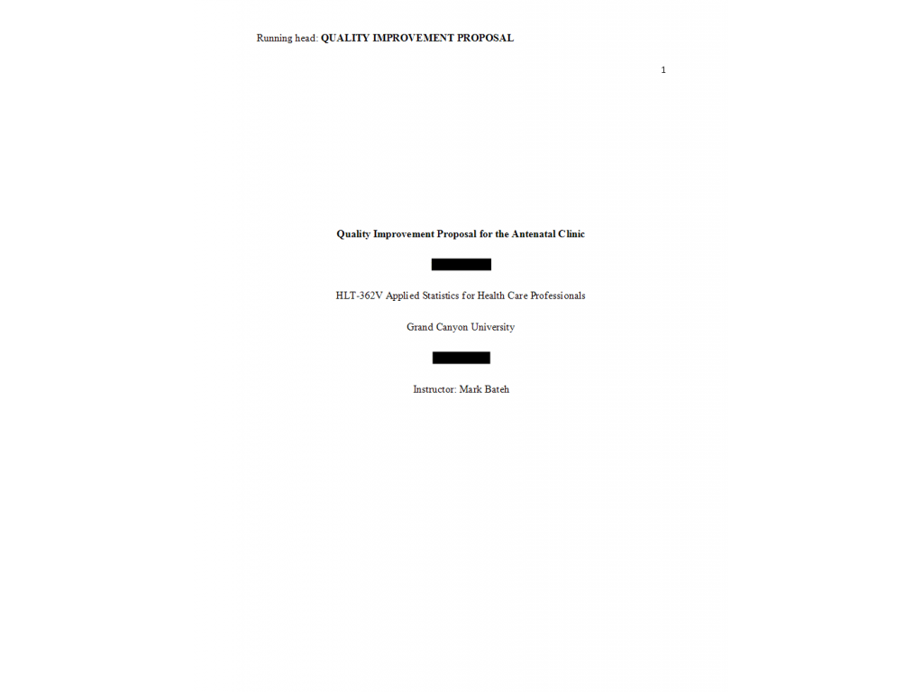 HLT 362V Topic 4 Assignment; Quality Improvement Proposal | Course ...