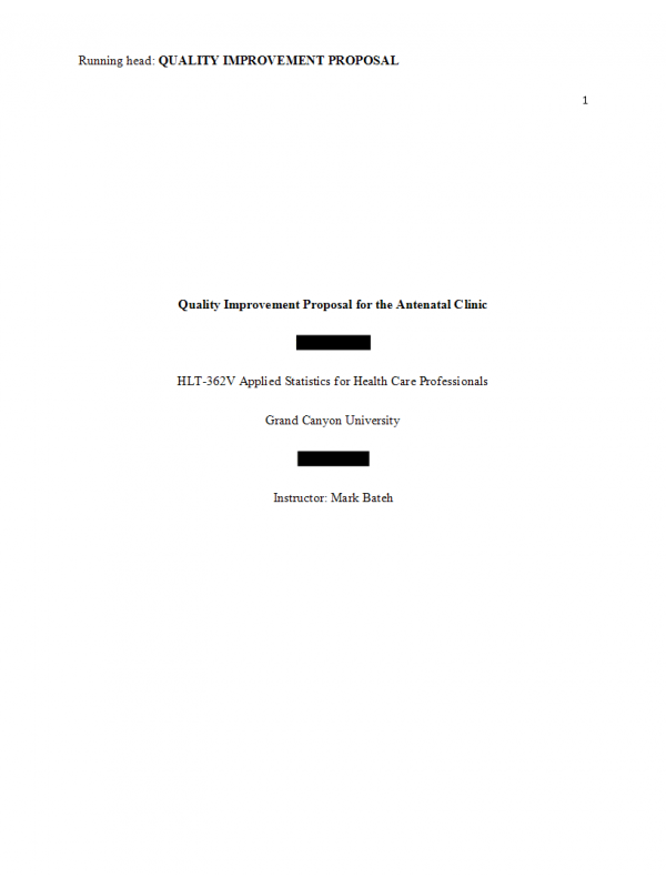 HLT 362V Topic 4 Assignment; Quality Improvement Proposal | Course ...