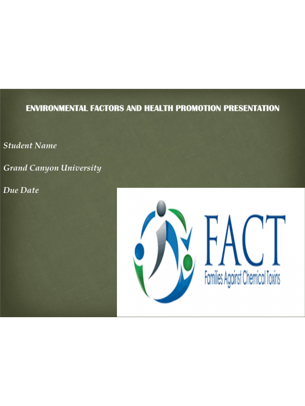 NRS 434VN Topic 1 Assignment; Environmental Factors and Health Promotion Presentation; Accident Prevention. NRS 434VN Topic 1 Assignment; Environmental Factors and Health Promotion Presentation; Accident Prevention.