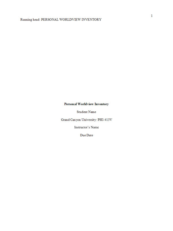PHI 413V Topic 1 Assignment; Worldview and Personal Inventory