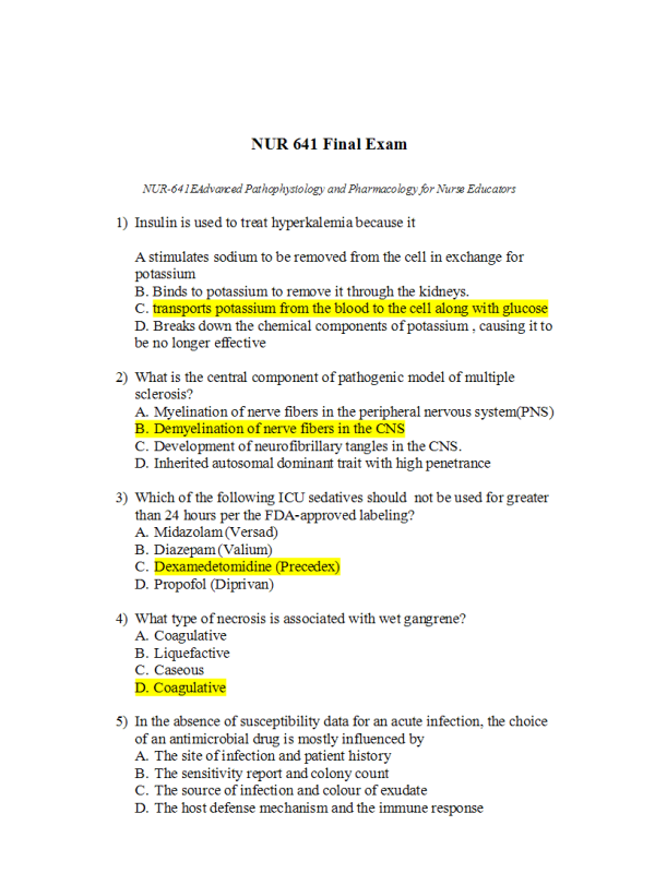 NUR 641 Final Exam