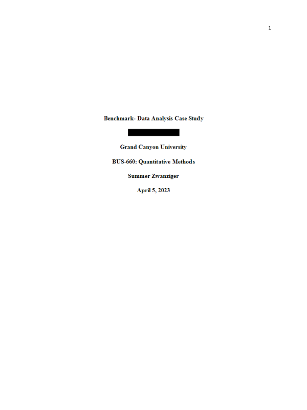BUS 660 Topic 7 Assignment; Benchmark - Data Analysis Case Study