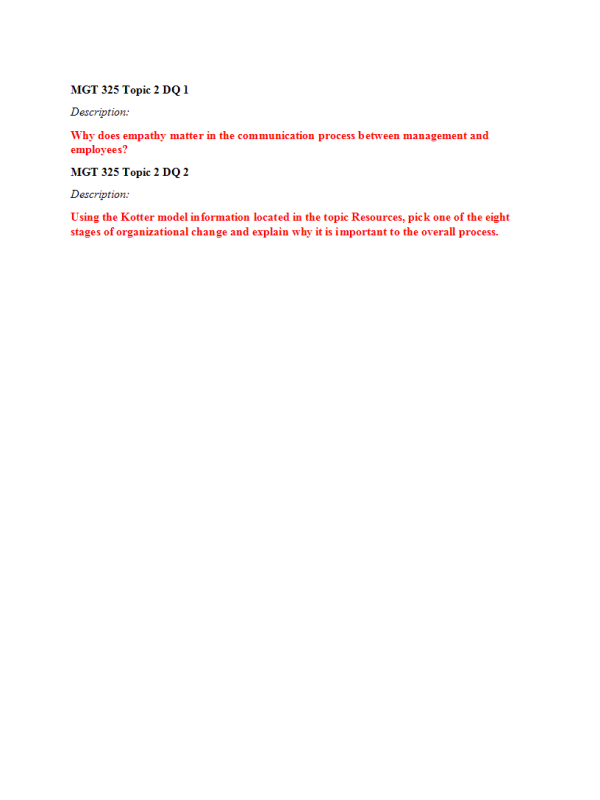 MGT 325 Topic 2 DQ 1 plus DQ 2