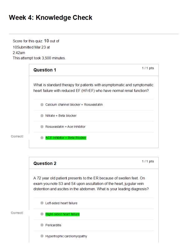 NRNP 6550 Week 4 Knowledge Check; Conditions of the Cardiovascular System Part 2 (Grade 10 out of 10)