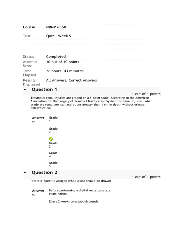 NRNP 6550 Week 9  Knowledge Check (10 out of 10 points)