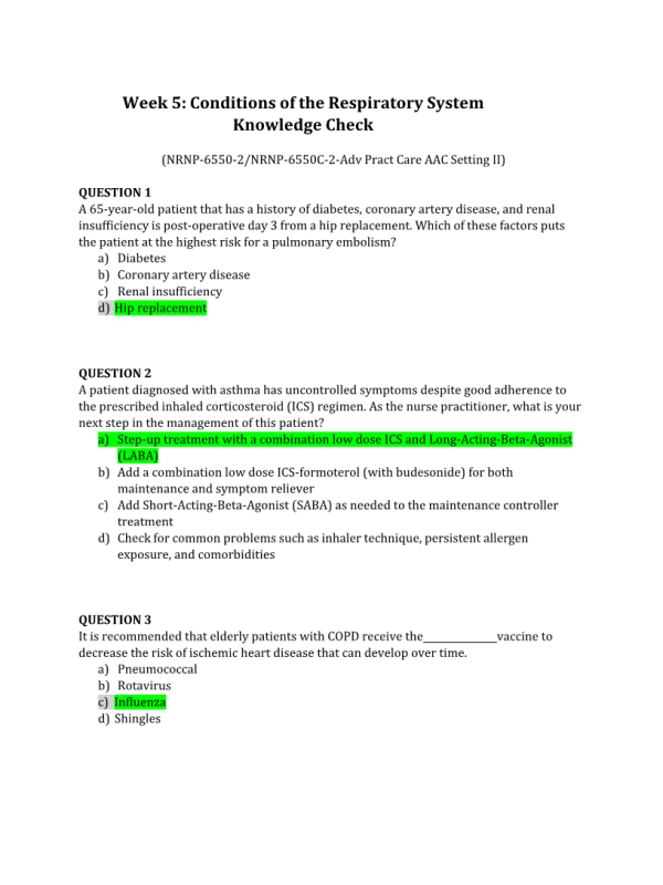 NRNP-6550-2, NRNP-6550C-2 Week 5 Knowledge Check; Adv Pract Care AAC Setting II (Grade; 10 out of 10)
