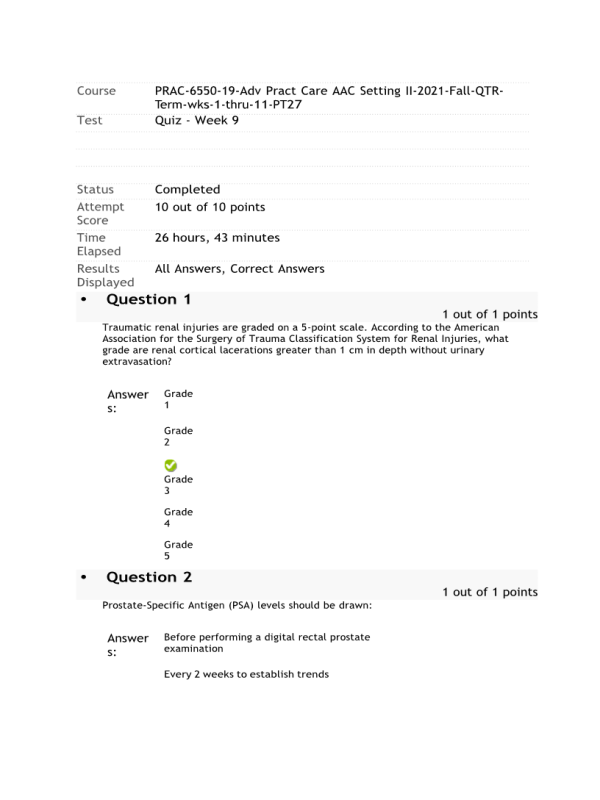 PRAC 6550-19-Adv Pract Care AAC Setting II, Week 9  Knowledge Check (10 out of 10 points)