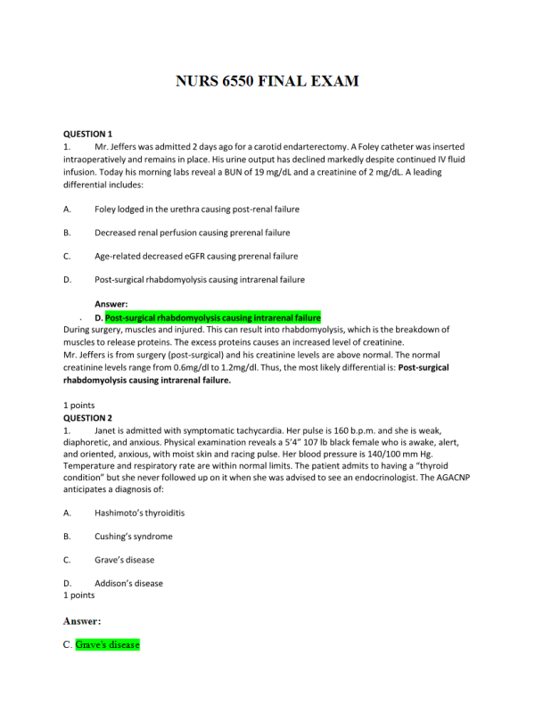 NRNP 6550 Week 11 Final Exam