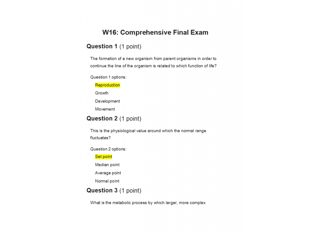 BIOL201 Week 16 Cumulative Final Exam | Course Resources