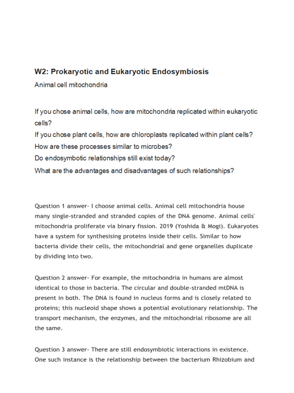 BIOL202 Week 2 Discussion; Prokaryotic and Eukaryotic Endosymbiosis BIOL202 Week 2 Discussion; Prokaryotic and Eukaryotic Endosymbiosis