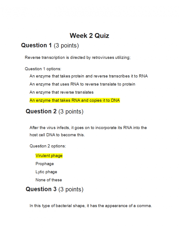 BIOL202 Week 2 Quiz - Score 100% BIOL202 Week 2 Quiz - Score 100%