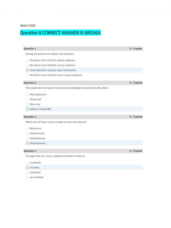 BIOL202 Week 3 Quiz - Score 100% BIOL202 Week 3 Quiz - Score 100%