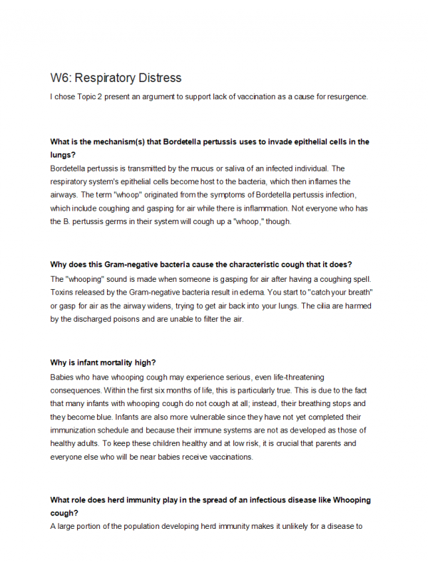 BIOL202 Week 6 Discussion; Immunity and Probiotics Respiratory Distress BIOL202 Week 6 Discussion; Immunity and Probiotics Respiratory Distress