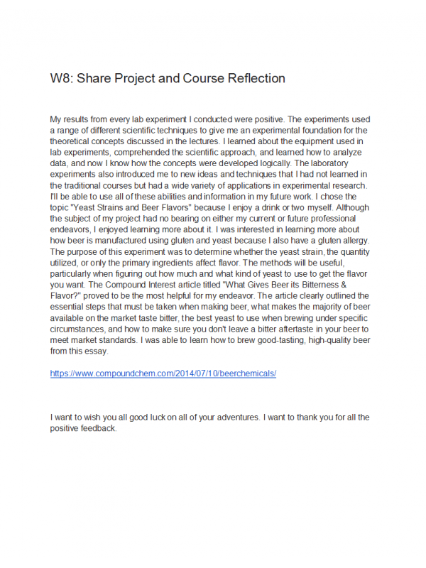 BIOL202 Week 8 Discussion; Share Project and Course Reflection