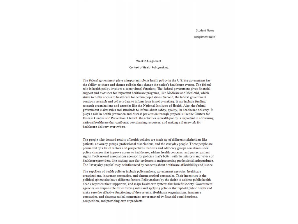 PBHE112 Week 2 Assignment Context Of Health Policymaking Course