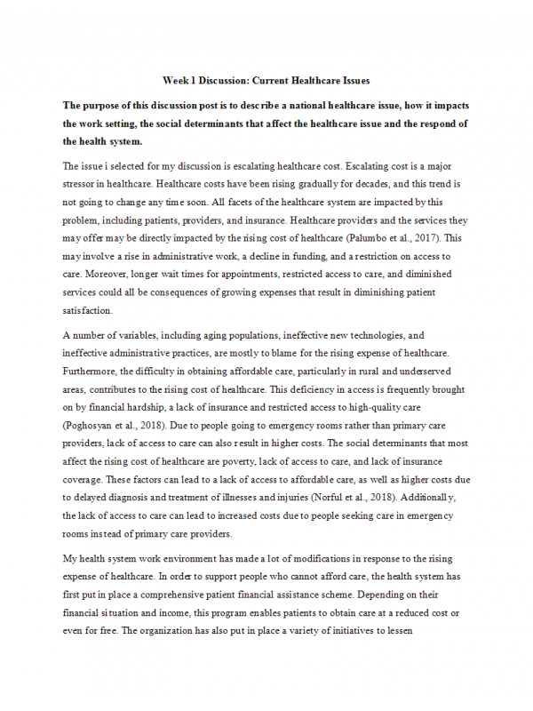 NURS 6501 Week 1 Discussion; Current Healthcare Issues