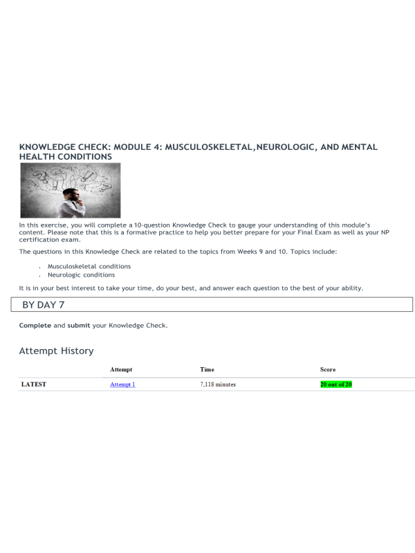 NRNP 6531 Week 10 Knowledge Check Quiz; Score 20 out of 20