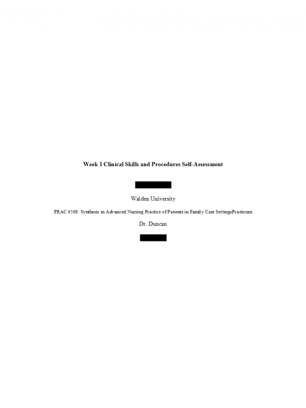 PRAC 6568 Week 1 Assignment 2; Clinical Skills and Procedures Self-Assessment