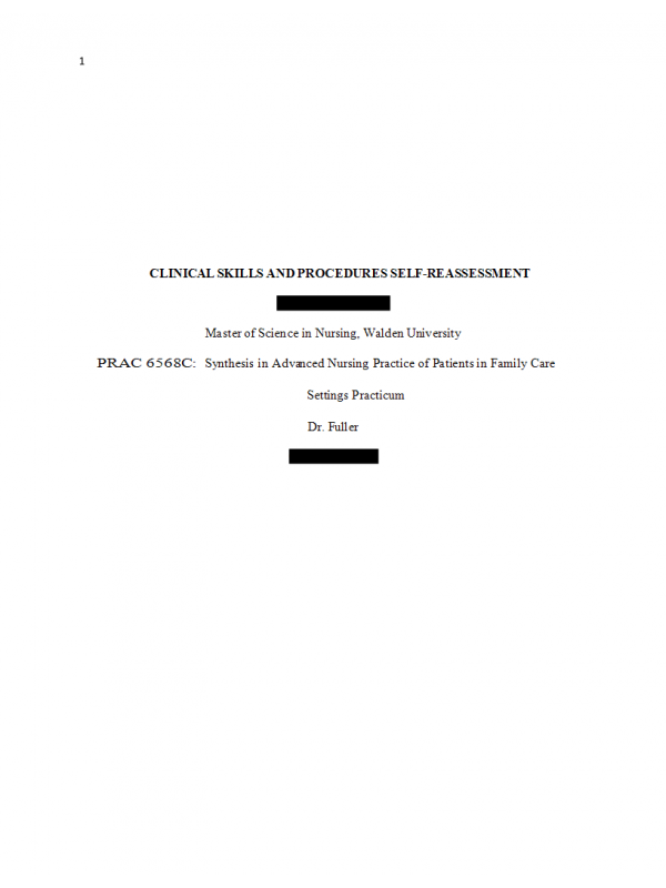 PRAC 6568 Week 11 Assignment; Clinical Skills and Procedures Self-Reassessment PRAC 6568 Week 11 Assignment; Clinical Skills and Procedures Self-Reassessment