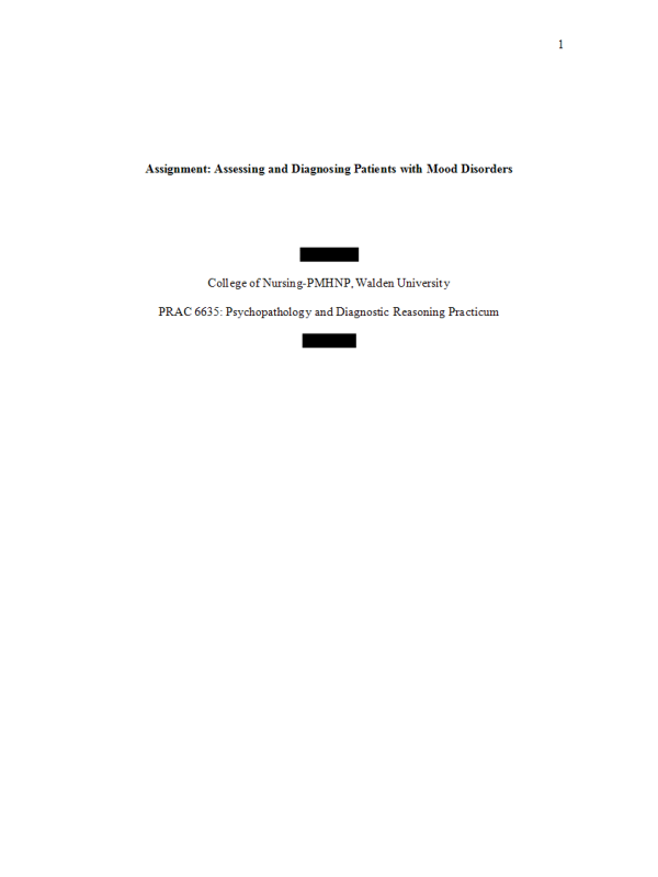 PRAC 6635 Week 3 Assignment; Assessing and Diagnosing Patients with Mood Disorders
