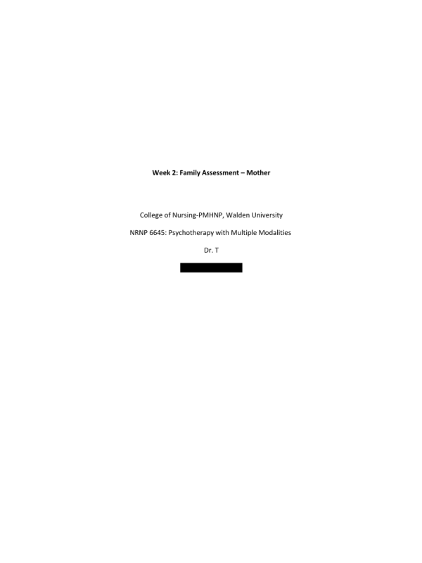 NRNP 6645 Week 2 Assignment; Family Assessment - Mother