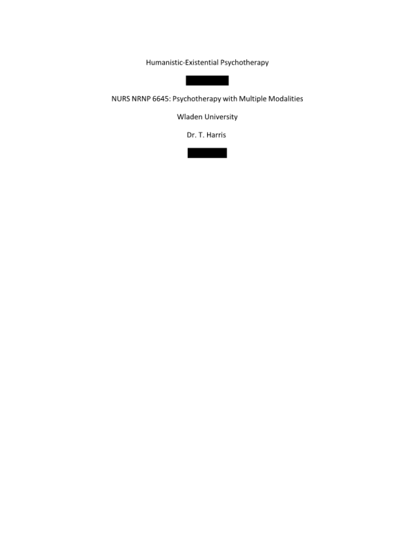 NRNP 6645 Week 7 Assignment; Comparing Humanistic-Existential Psychotherapy With Other Approaches