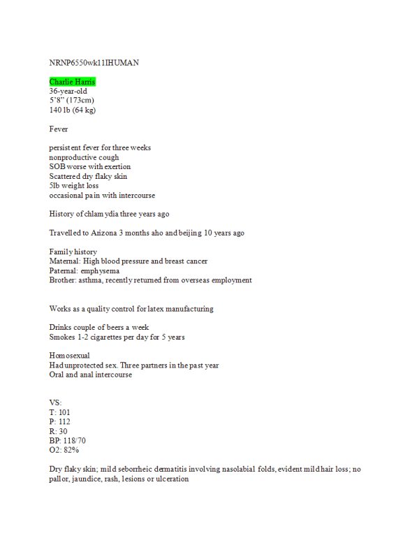 NRNP 6550 Week 11 i-Human Case Study Charlie Harris