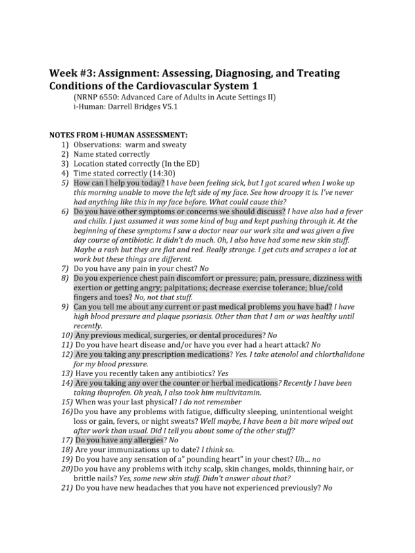 NRNP 6550 Week 3 iHuman Assessment; Darrell Bridges V5
