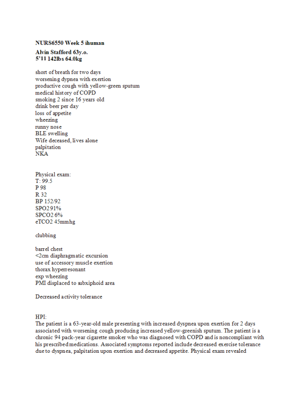 NRNP 6550 Week 5 iHuman; Alvin Stafford 63y